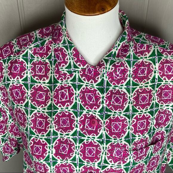 Vintage Pink and Green Bold Print Nordstrom Point of View Button Top (S) - Picture 2 of 4